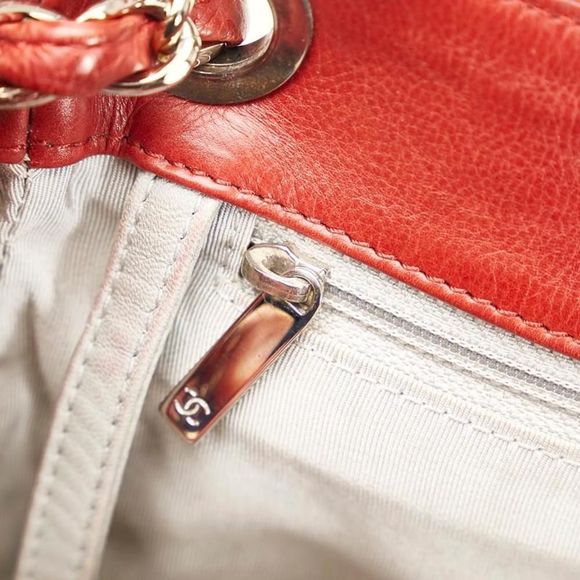 Chanel Coco Mark Chain Shoulder Bag Tote Bag Red Leather - Picture 6 of 8
